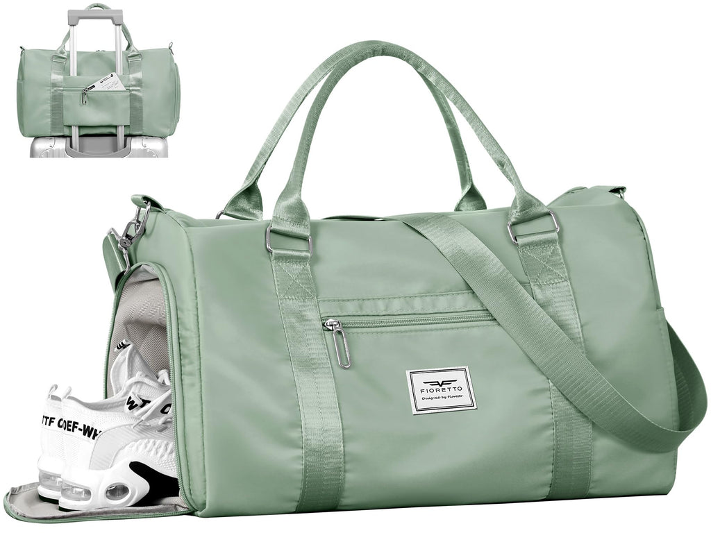 FIORETTO Womens Gym Tote Duffle Bag with Wet Pocket & Shoe Compartment, Sports Duffel Overnight Weekender Hospital Workout Carry on Bag for Girls, Ideal for Travel, Swimming, Dance, Ballet Celadon