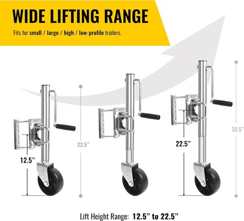 MaxxHaul 10" Lift Swing Back Trailer Jack - Heavy Duty 1,000 lb Capacity with Smooth-Rolling Wheel