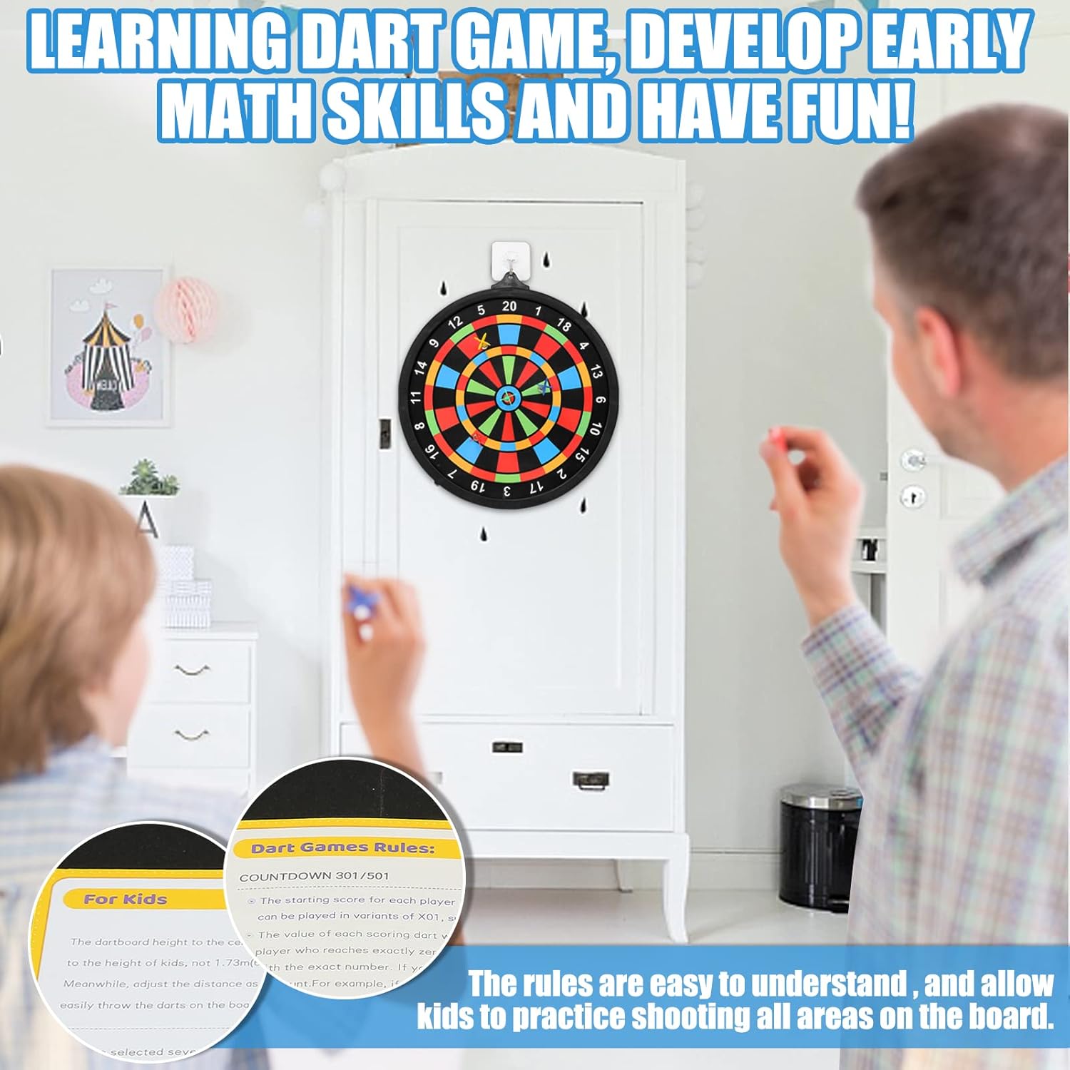 Skiennix Magnetic Dart Board - Safe Indoor & Outdoor Game for Kids 8-14 | Includes 12 Darts