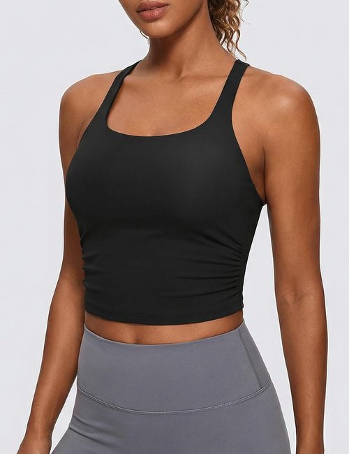 BMJL Crisscross Sports Tank Top - Built-In Bra, Soft Workout Top with Knot Hem for Women