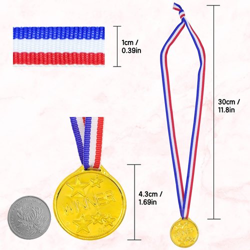 Gold Plastic Winner Award Medals by [Brand Name] - 50 Pack with Ribbon Necklaces for Sports & Competitions