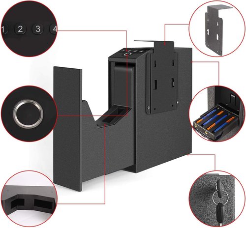 Biometric Slider Handgun Safe - Auto Sliding Door with Fingerprint, PIN Code & Key Access | Ideal for Nightstand & Truck