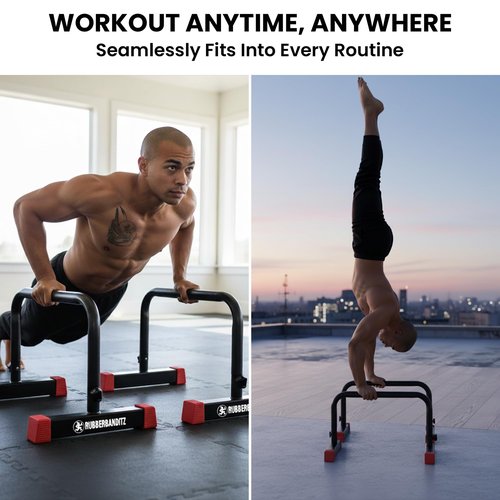 Rubberbanditz Parallette, Parallel Bars & Dip Station, Home Gym Essentials for L-Sit, Calisthenics, and Upper Body Workouts, Heavy Duty Ideal for Push Ups, Dips, Handstands & Gymnastics | Pack 1