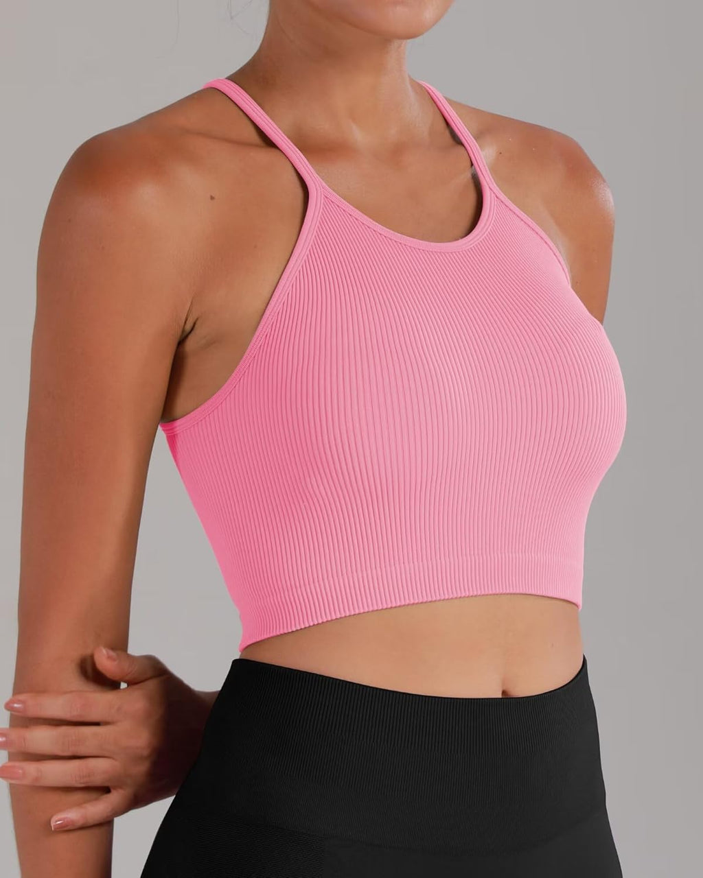 Sunzel Ribbed Crop Tank Top - Seamless Racerback, No Padding, Slim Fit Stretchy Yoga Camisole for Women