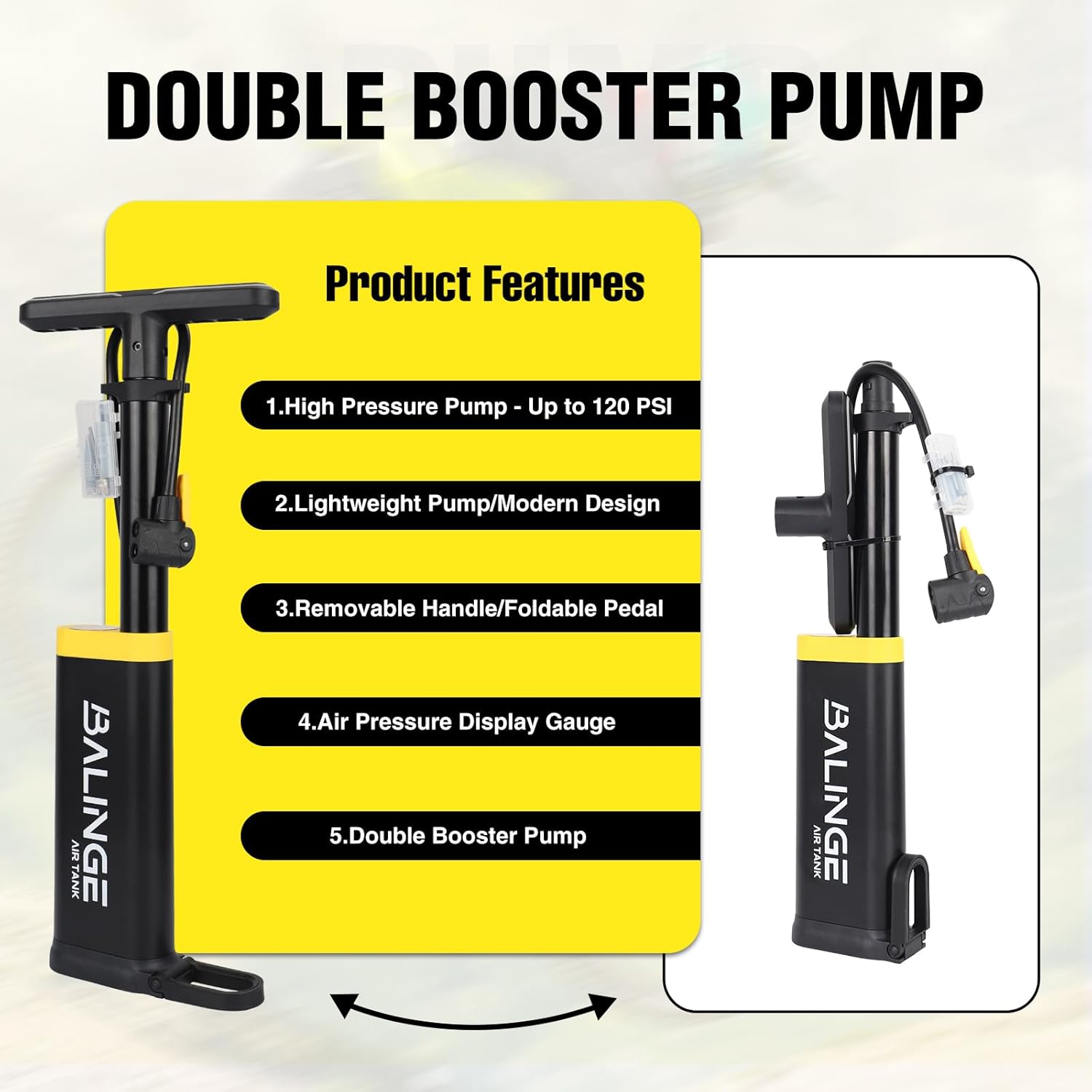 Skiennix High-Pressure Portable Tire Pump - 120 PSI with Analog Gauge & Ergonomic Handle | Fits Presta, Schrader & Dunlop Valves