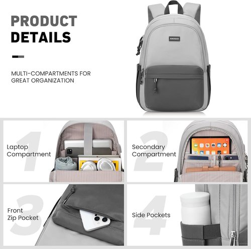 KROSIAS School Backpack - Cute 15.6 Inch Laptop Bag for Teens | Aesthetic Dark Grey & Light Grey Design