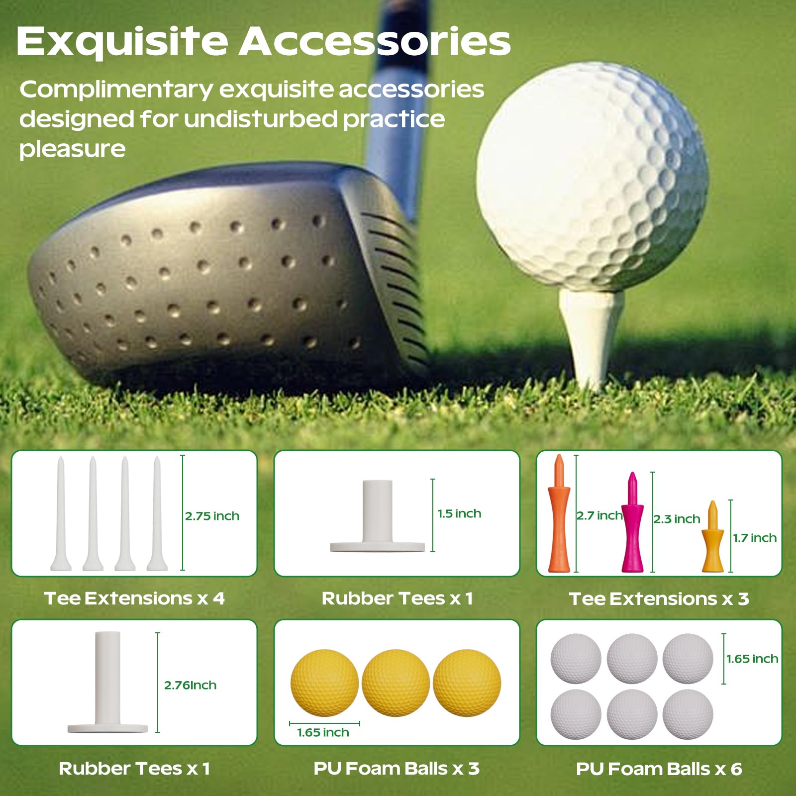 RIKADE 5x4ft Golf Hitting Mat, Backyard Garage Home Indoor Outdoor Practice Mat, 16mm Dense Short Turf with 6 Rotating Tee Holes, 10mm High-Rebound Non-Slip EVA Base Golf Training Mat