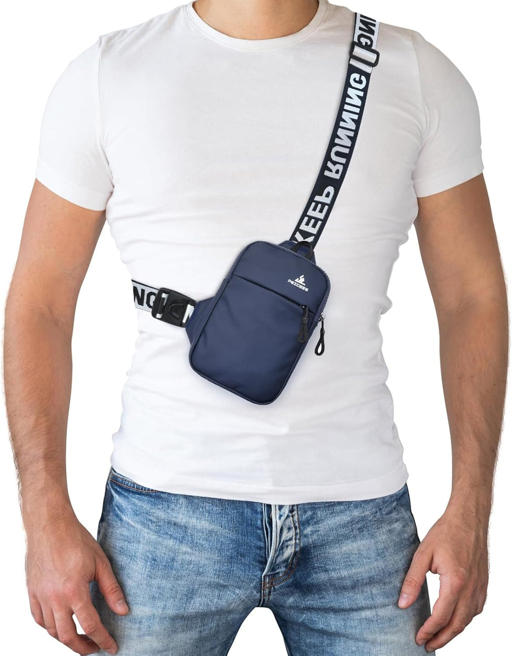Peicees Mini Crossbody Sling Bag - Water-Resistant Dual Pocket Fanny Pack for Men & Women | Dark Blue
