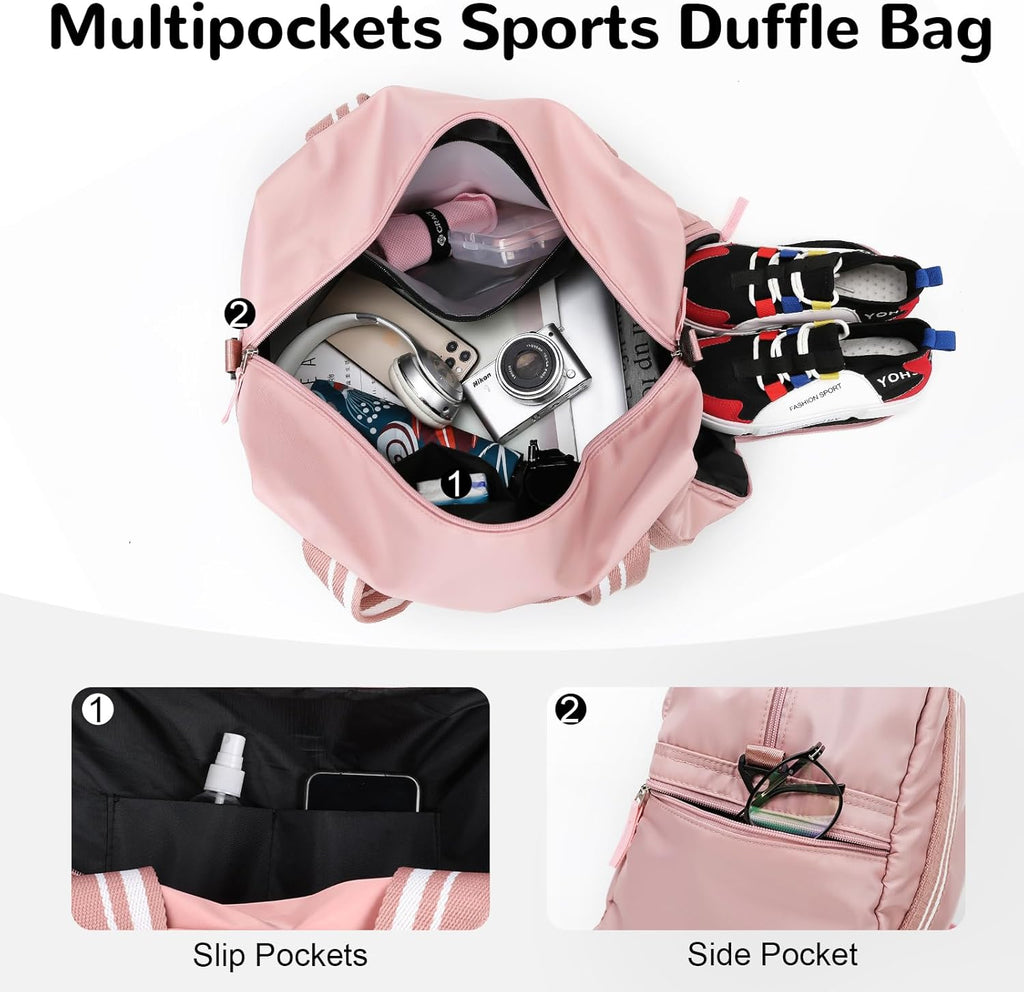 Skiennix Pink Gym Bag - 30L Duffle with Wet Pocket & Shoe Compartment | Ideal for Travel & Sports