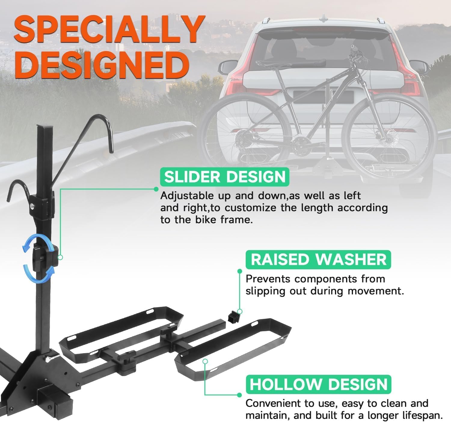 Tilting 2-Bike Hitch Rack - Fits Fat Tire Bikes Up to 5" Wide | Holds 150 lbs for Cars, SUVs, Trucks
