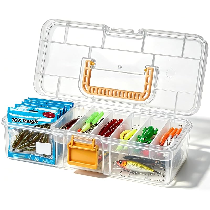 Clear 2-Layer Fishing Tackle Box Organizer with Tray and Locking Latch