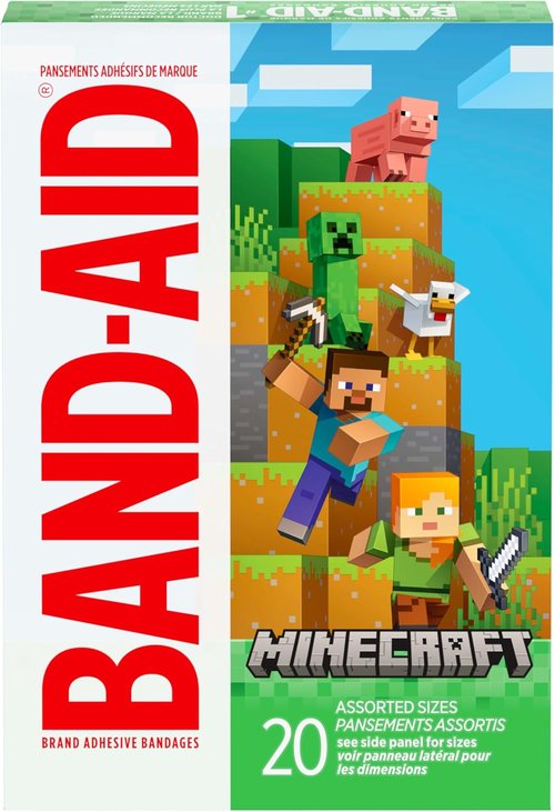 BAND-AID Brand Children's Bandages | Fun Minecraft Designs for Wound Care | 20 Count Assorted Sizes