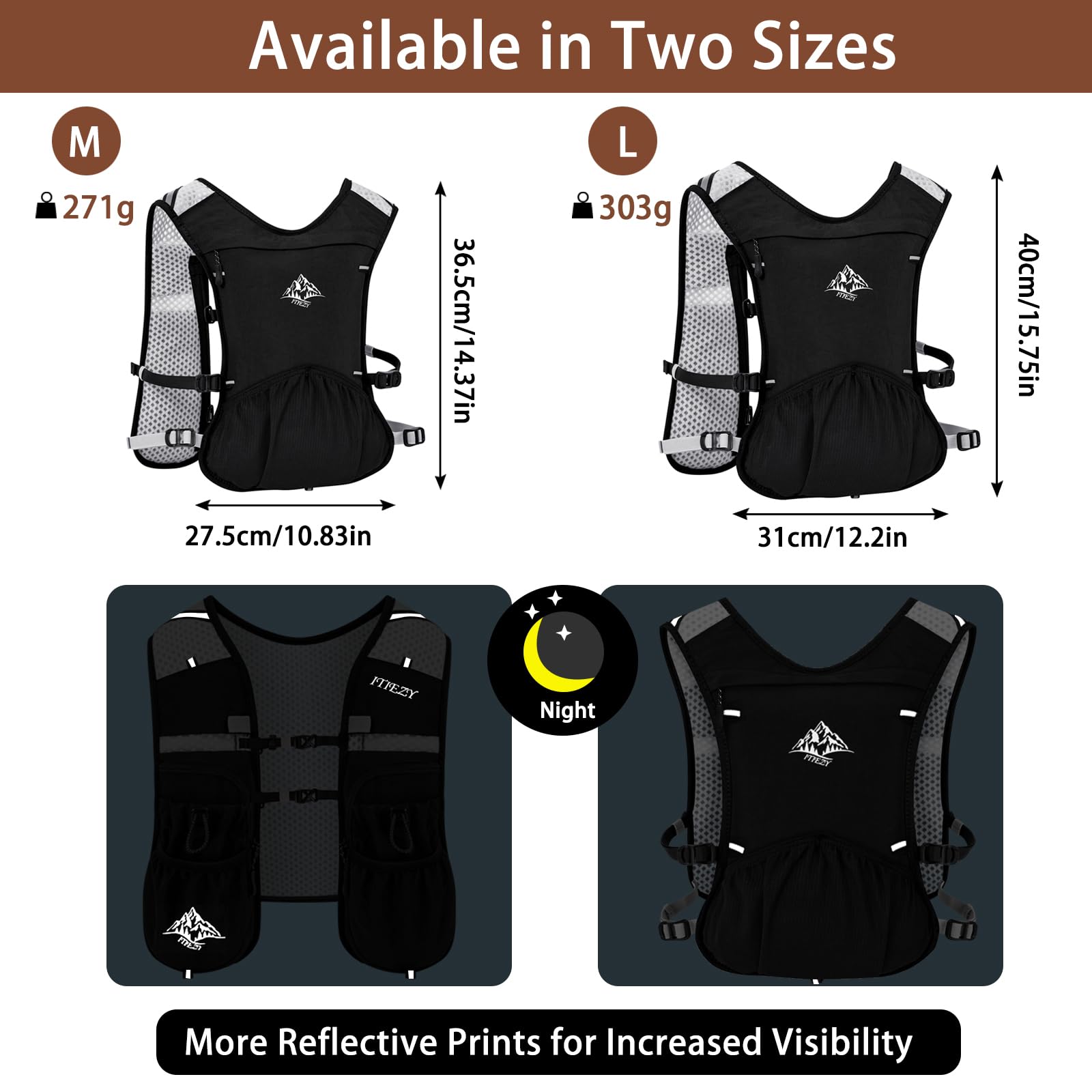 Running Hydration Vest for Women Men - Waterproof Running Water Backpack Hydration Pack with 12 Pockets, Lightweight Water Vest for Hiking Trail Cycling Marathon Race, Black