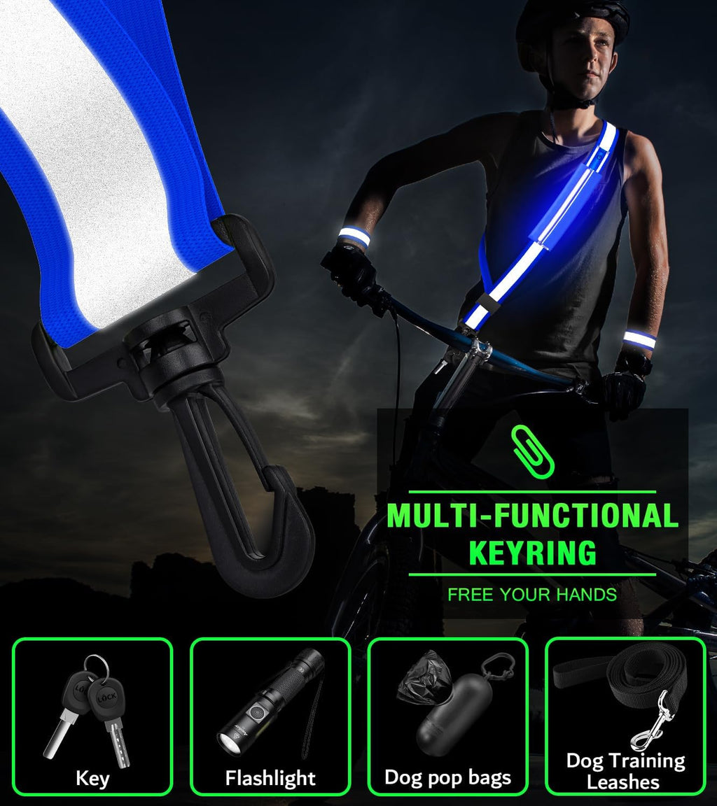 Ylzzrs LED Reflective Running Belt - High Visibility Adjustable Safety Gear for Night Walks | Includes Phone Bag/Armband