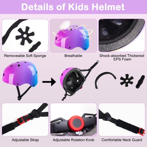 Kids Helmet, Toddler Bike Helmet with DIY Stickers Unicorn Knee Pads and Elbow Pads Set Adjustable Protective Gear Set for Girls Age 3-5-8 Years fit Roller Skates, Bicycle, Skateboarding, Scooter