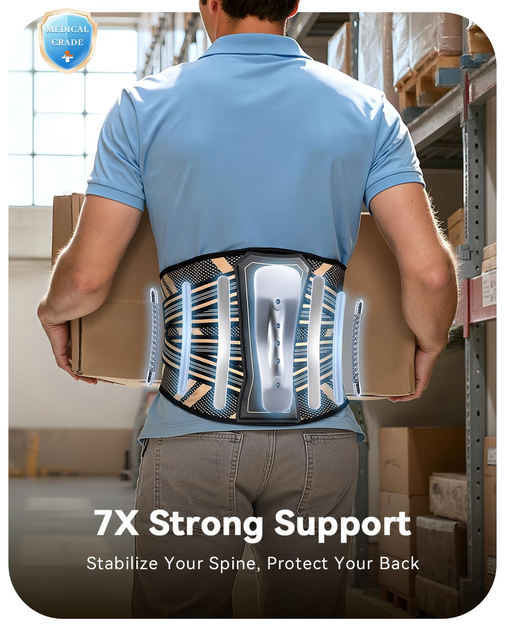 Ultra Breathable Back Brace - Medical Grade Copper Infused Lumbar Support for Pain Relief | Adjustable for Sciatica & Herniated Disc (Large)