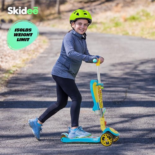 SKIDEE Kick Scooter for Kids 3-5 Foldable 3 Wheel Scooter with Lean-to-Steer, Adjustable Height, Removable Seat & LED Light Wheels Toddler Scooter for 3 to 12 Year Old Boys/Girls