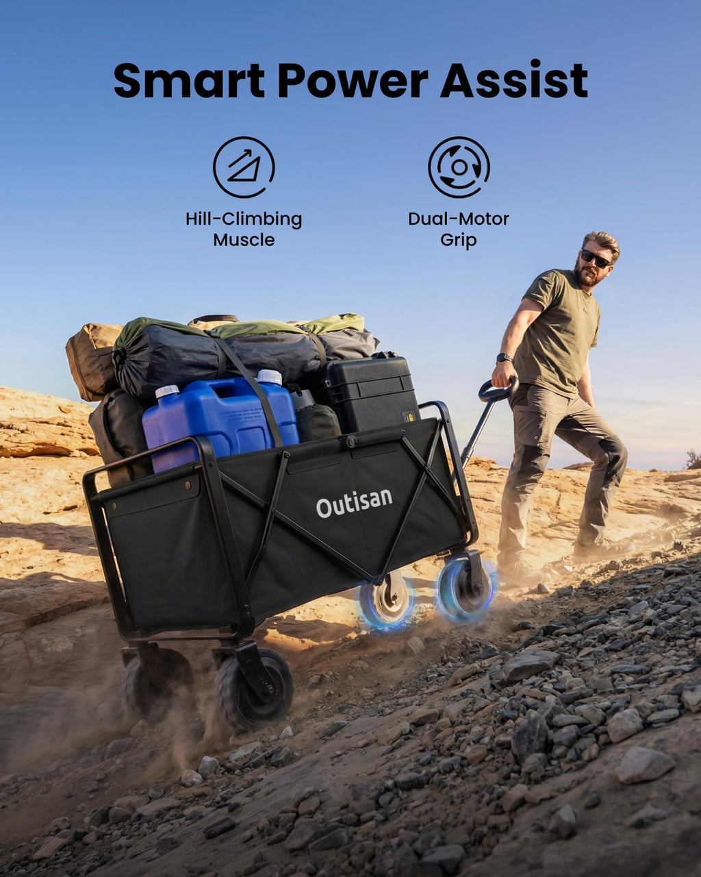 Smart Electric e-Wagon Air 3-Second Fold Cart with 9-Mile Range 300LB Heavy-Duty Dual Motor Wagon All-Terrain Collapsible Wagon for Grocery, Camping, Beach Jet Black