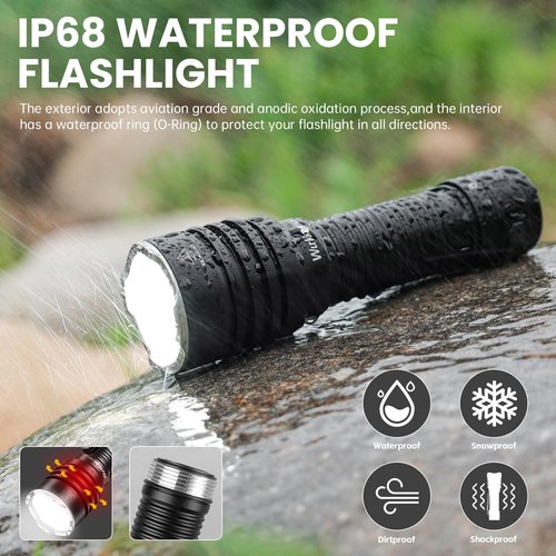 Wurkkos TS23 Tactical Flashlight,5000 High Lumens Rechargeable Flashlight,70.3 HI LED 482M Attack Head LED Flashlights,IP68 Waterproof Flashlights for Emergency,Repair,Camping,Hiking