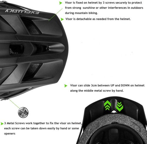 Exclusky Mountain Bike Helmet - Lightweight Adjustable Cycling Helmet for Men & Women | Visor Included