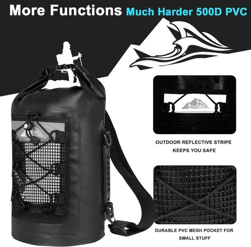 HEETA Waterproof Dry Bag - Lightweight Roll Top Storage Backpack with Phone Case | 30L Black