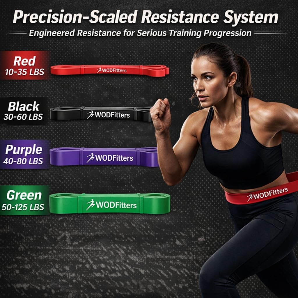 WODFitters Pull-Up Assistance Bands – Premium Resistance Loop Bands for Assisted Pull Ups, Muscle Ups, Strength Training & Mobility – Durable 4 Band Set for Functional Fitness