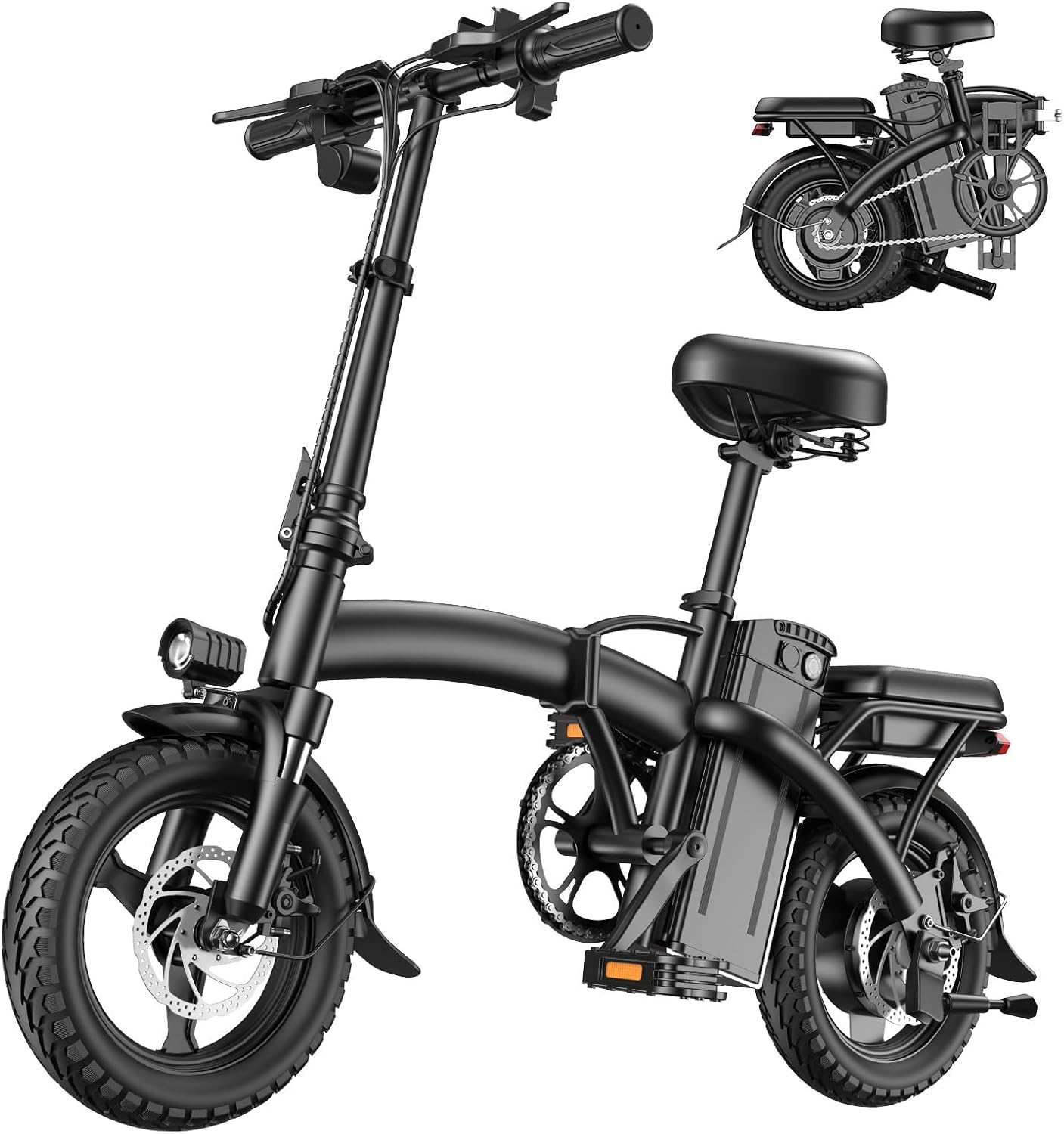 Peak Folding Electric Bike - 1200W/1000W | 25 MPH, 48V 10Ah, 45 Miles Range, 14" Tire Full Suspension