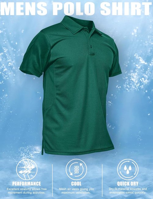 MAGCOMSEN Men's Quick Dry Tactical Polo Shirt - Performance Short Sleeve Golf Jersey