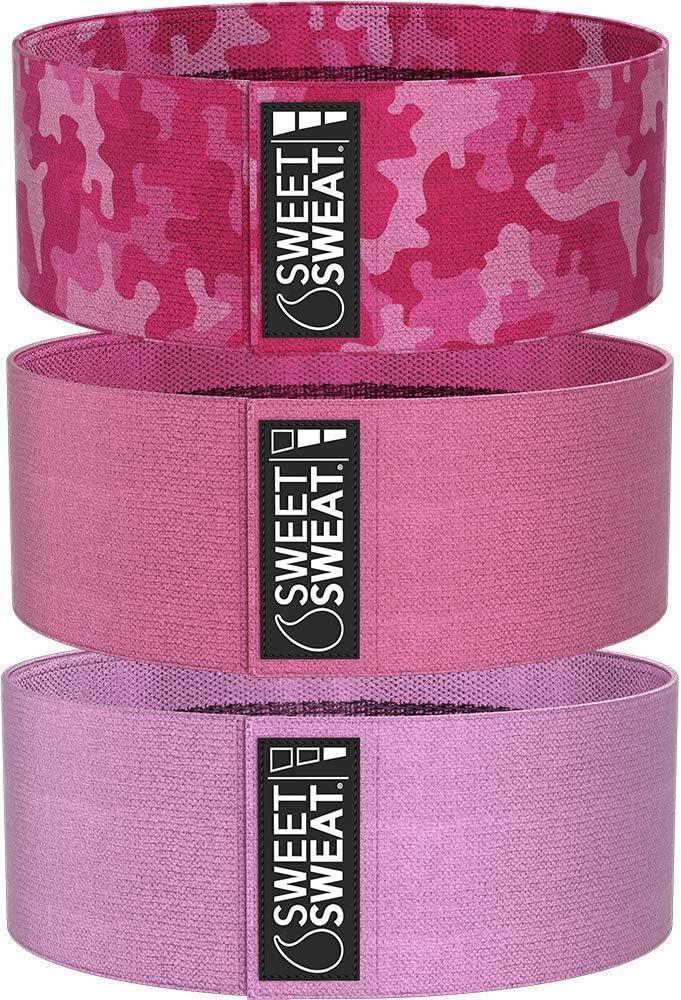 Sports Research Waist Trimmer - Sweet Sweat Waist Trimmer (Black/Pink, Medium) & 3 Hip Resistance Bands Set