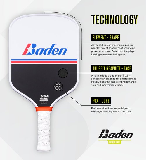 Baden Battle Point Pickleball Paddle, USAPA Approved, Graphite Composite Face for Accuracy & Ball Spin, Polypropylene Honeycomb Core for Strength & Durability