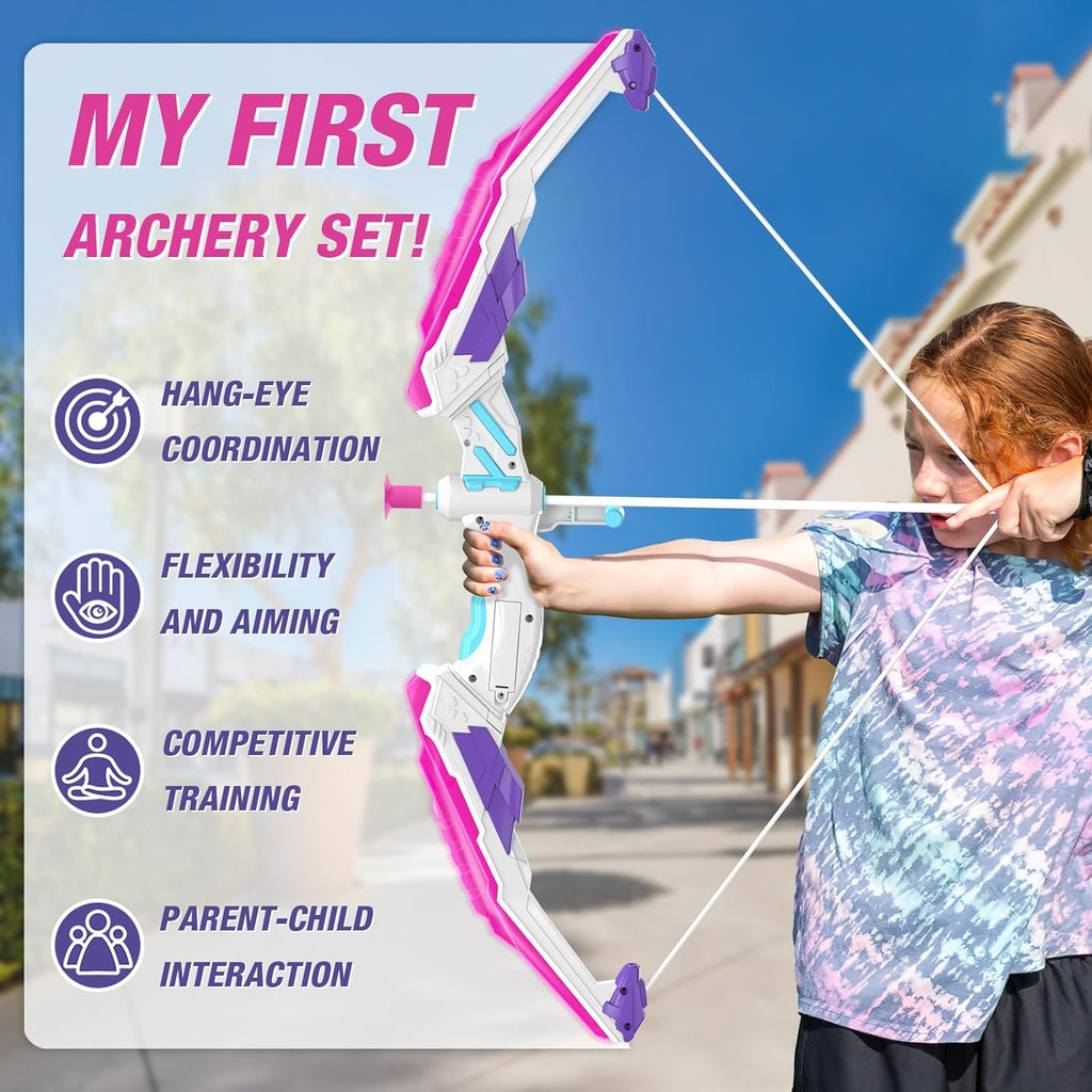 Skiennix LED Light Up Unicorn Bow and Arrow Set - 12 Suction Cup Arrows & Glow Target for Kids Ages 4-12