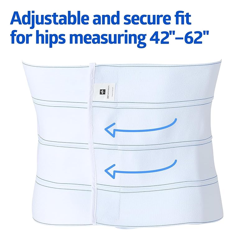 Abdominal Binder 12 Inch 4-Panel Support Right Size L/XL 42-62 Inch White