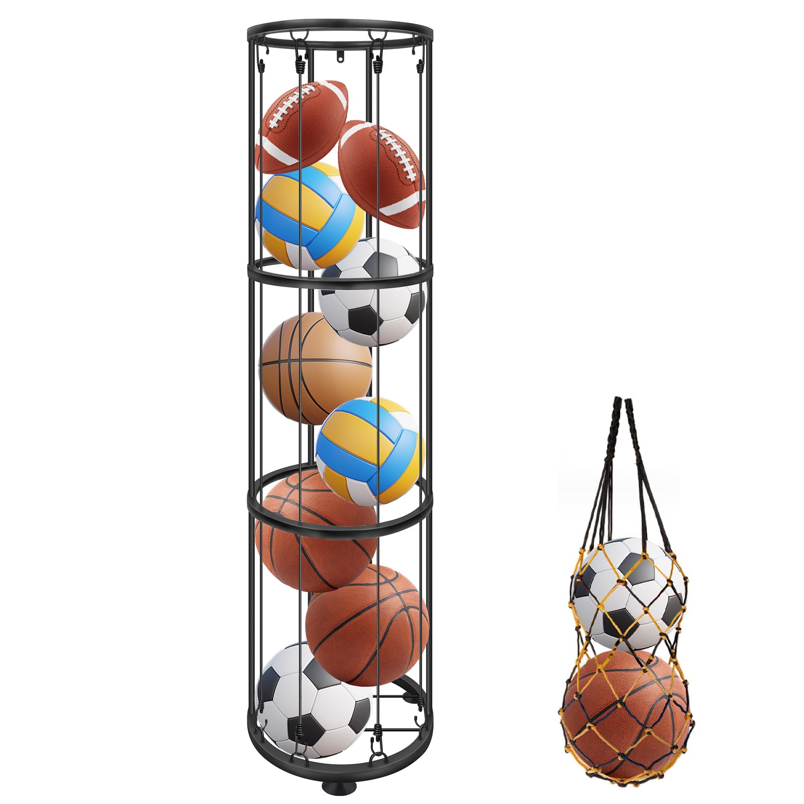 CROSDE 3 Layer Garage Ball Storage Rack, Vertical Basketball Holder, Black
