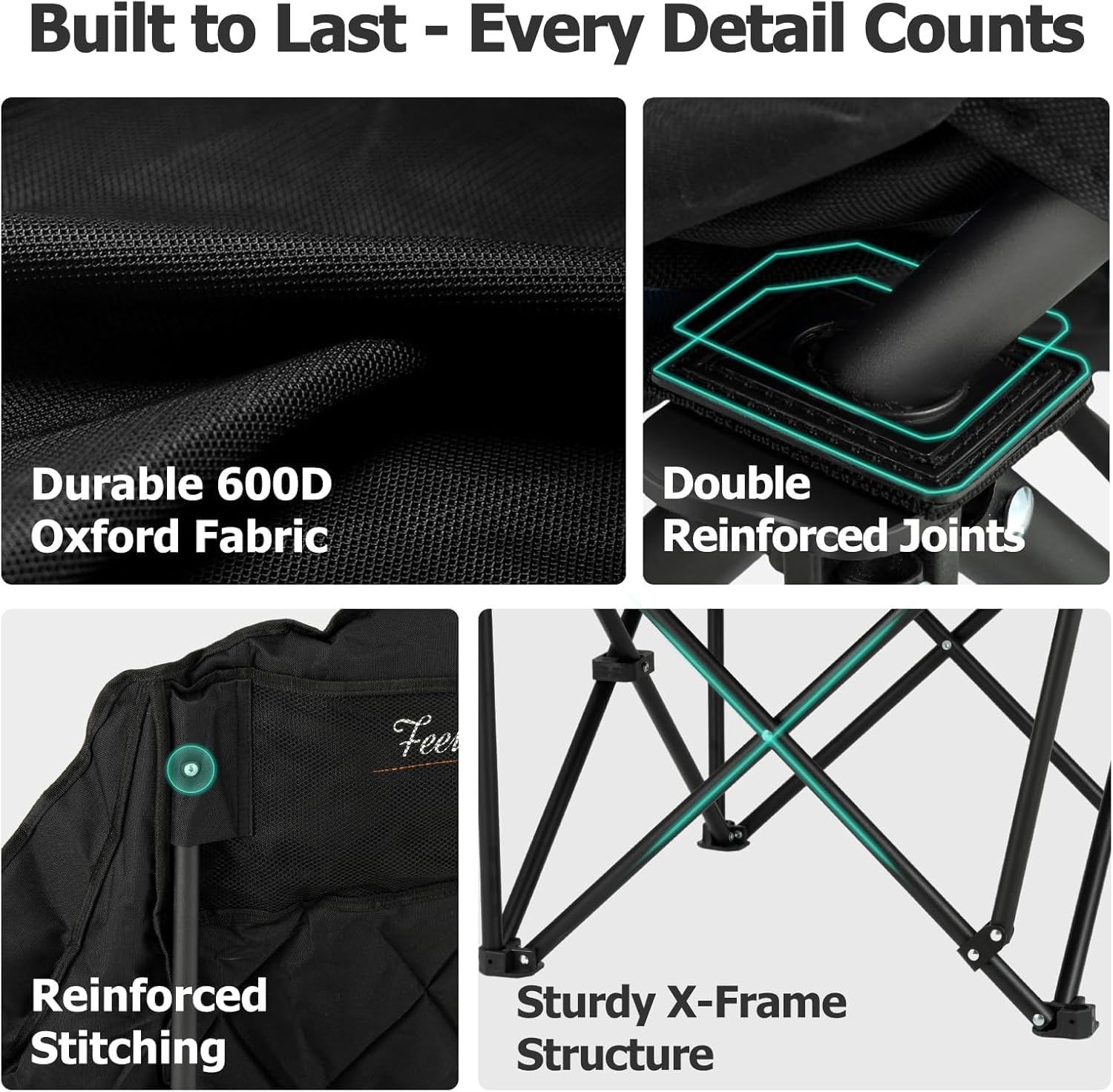 Overmont Oversized XL Camping Chair - Heavy-Duty 400lbs Support with Padded Comfort & Side Pocket | Black
