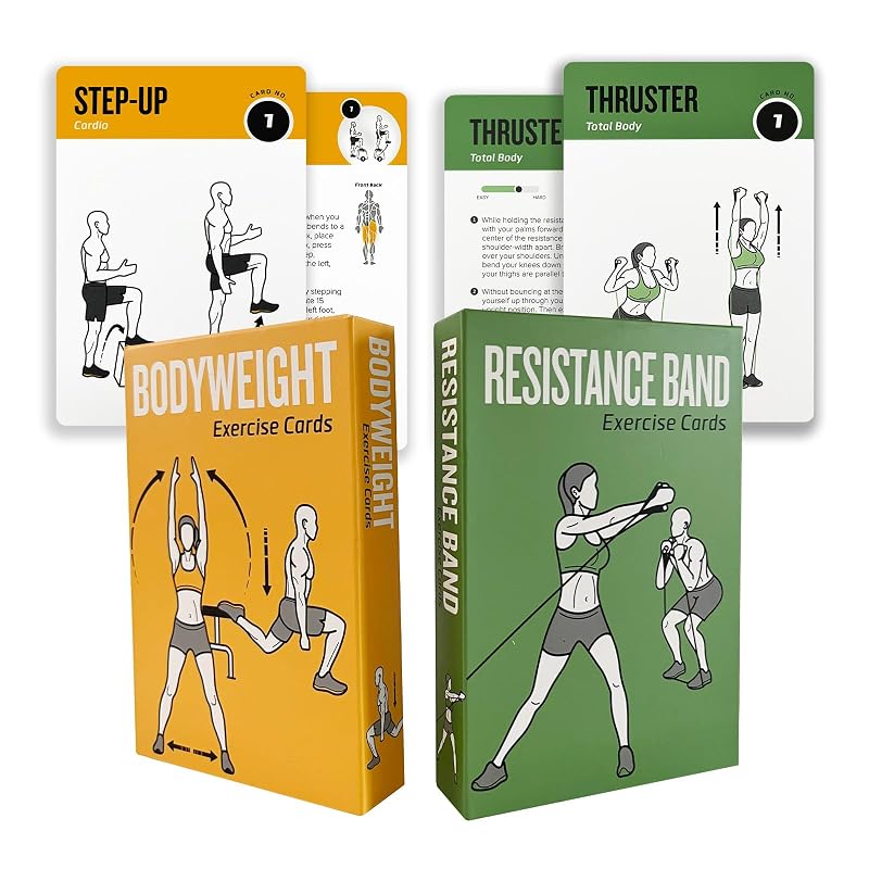 ELAORY Bodyweight & Resistance Belt Workout Cards - 100 Exercises, Large 5 x 3.5 in, Includes Variation Green1