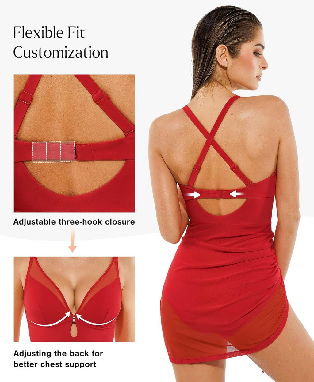 Popilush One-Piece Swim Dress for Women - Tummy Control & Slimming Mesh Sheer Wraps