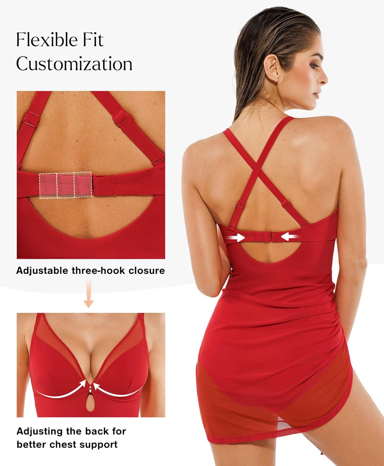 Popilush One-Piece Swim Dress for Women - Tummy Control & Slimming Mesh Sheer Wraps