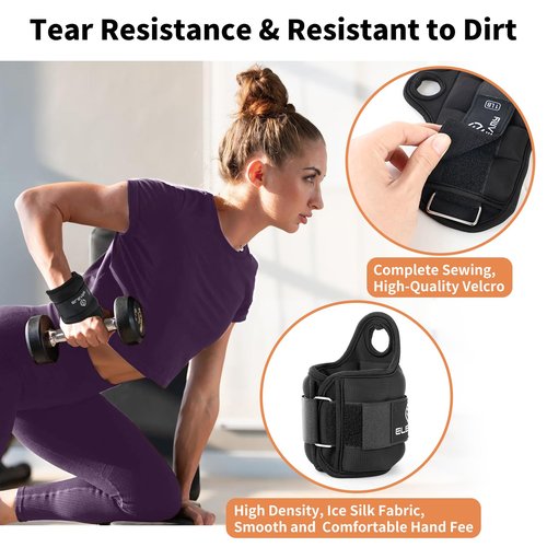 ELEAMY Wrist Weights with Thumb Loops Lock for Women & Men, 0.5lb*2/1lb*2/1.5lb*2/2lb*2/3lb*2,Premium Ice Silk Fabric,Comfortable & Tear Resistant for Walking,Running,Fitness and More（1lb*2 Black）