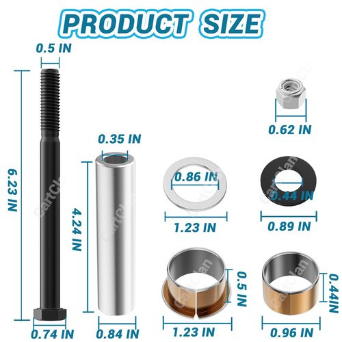 CartClan EZGO TXT/PDS Golf Cart Bushing Spindle King Pin Kit with Bushing Spindle, King Pin Tube, Claw Copper Sleeve, Suitable for 2001-Up EZGO TXT/PDS Golf Cart, Replacement OEM#: 70749G01, 70745G01