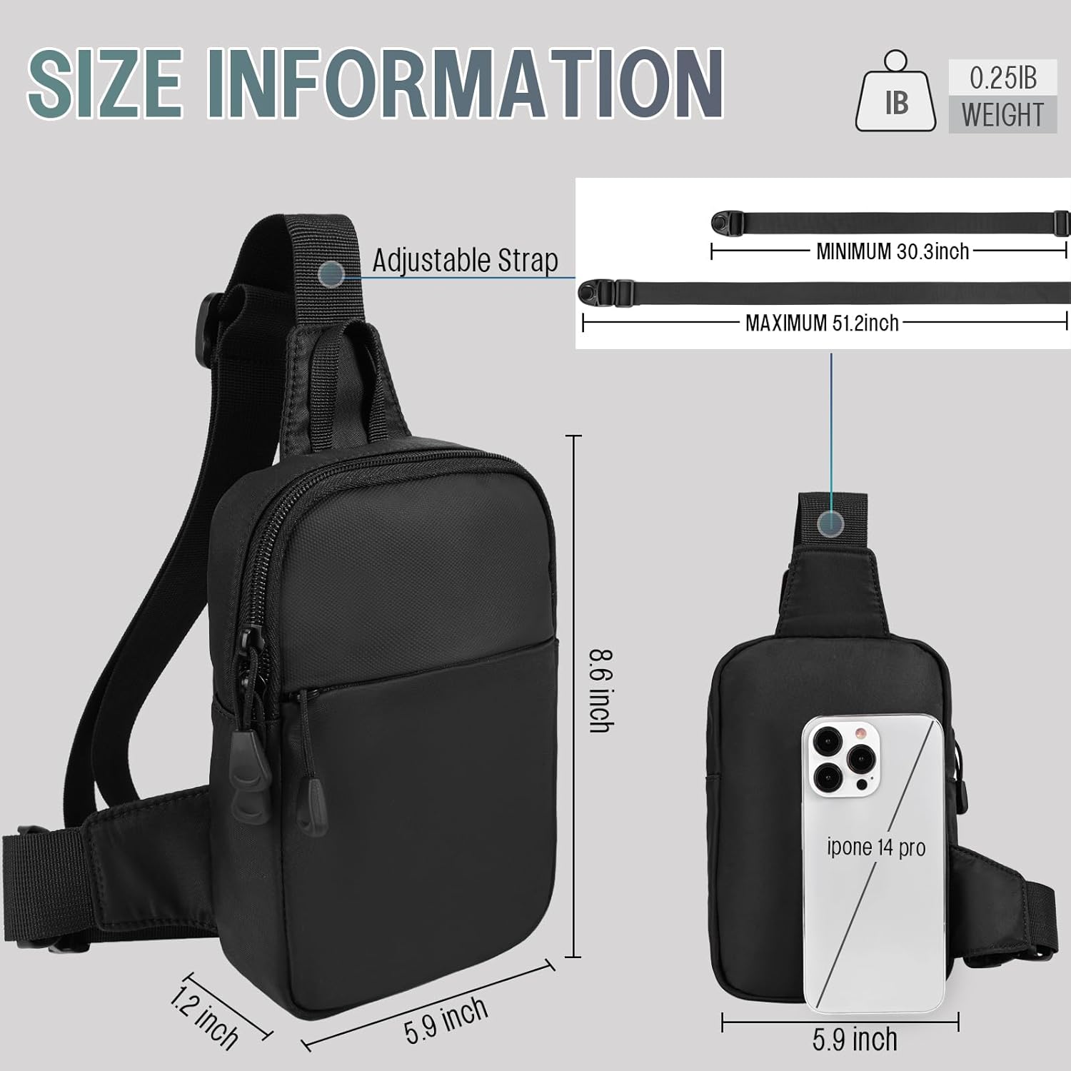 Skiennix Mini Sling Bag - Waterproof Lightweight Crossbody Bag for Men | Perfect for Travel & Sports (Black)