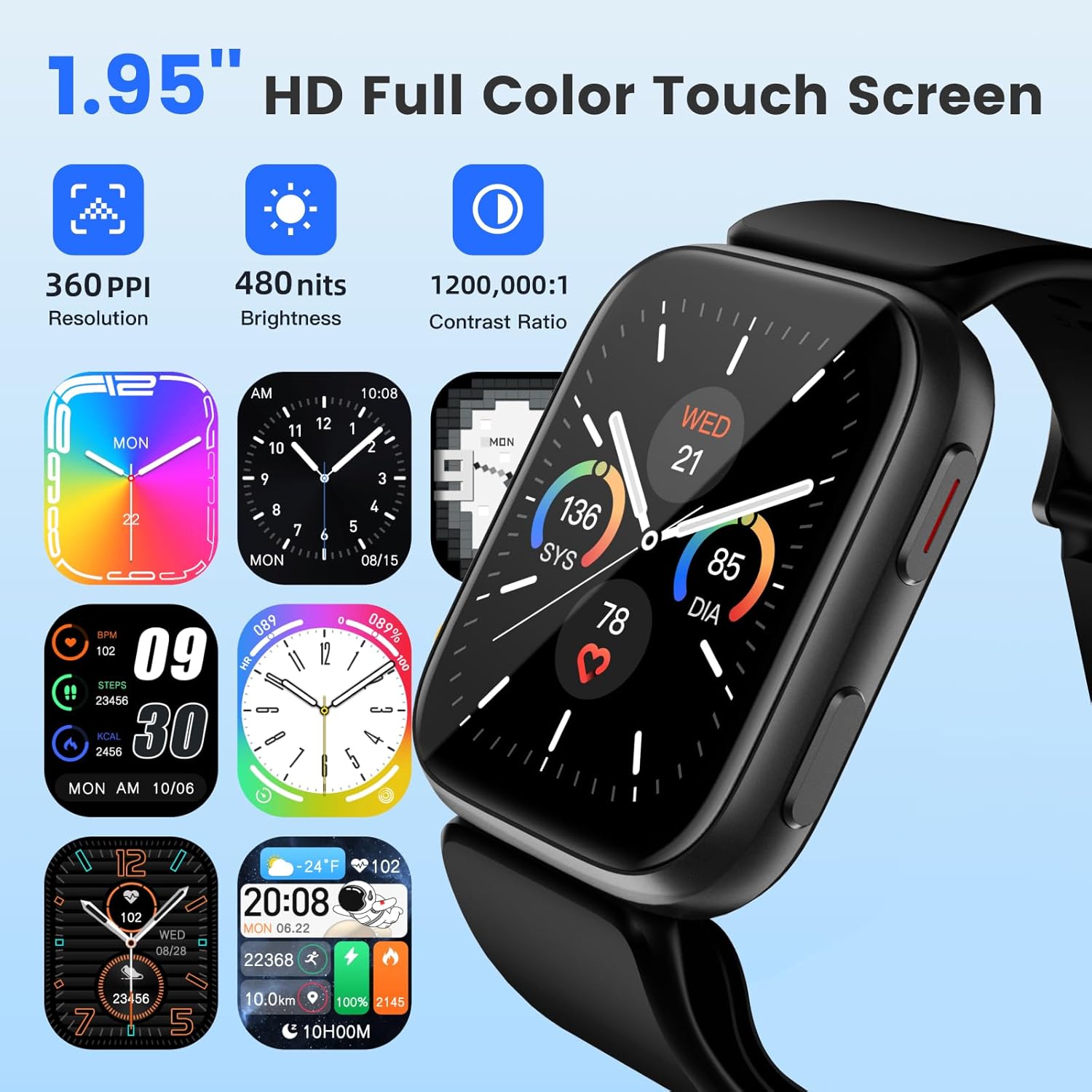 S7 Smart Watch - Blood Pressure Monitor with Air Pump Cuff | 1.95'' Display, Sleep Tracking & Sports Mode
