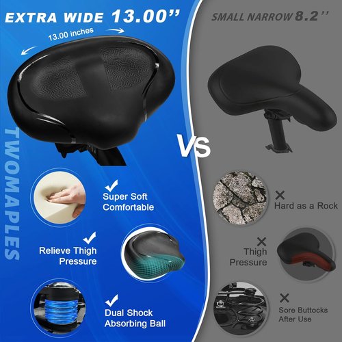 Noseless Bike Seat Cushion - Extra Padding & Comfort for Men & Women | Oversized Saddle for Peloton & Exercise Bikes