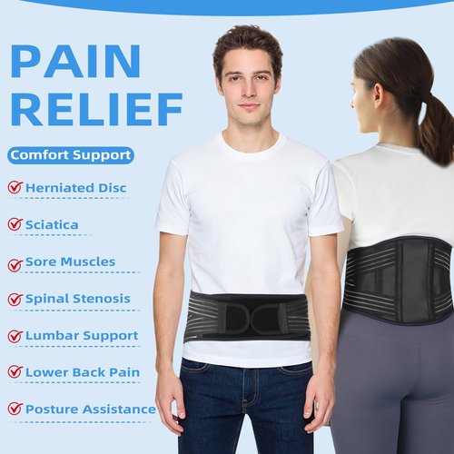 Back Brace for Lower Back Pain Relief - Adjustable Breathable Lumbar Support Belt with 6 Reinforced Steel Stays for Men & Women, Sciatica, Herniated Disc, Scoliosis & Muscle Support (Black, Small)