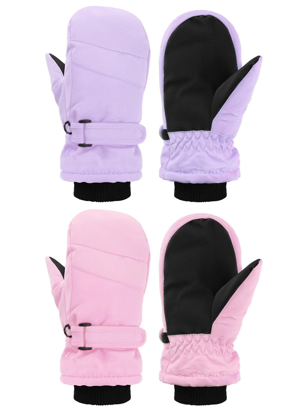 SATINIOR 2 Pairs Kids Snow Mittens Waterproof Winter Ski Gloves Warm Thicken Snow Gloves for Girls Boys (5-8 Years,Light Pink,Light Purple,2 Pairs)