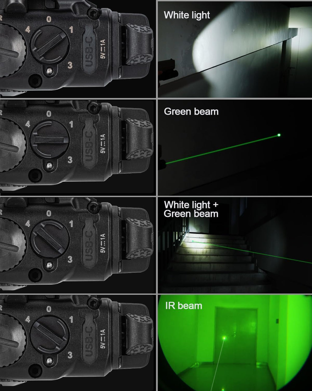 RovyVon GL5 Tactical Flashlight - 1000 Lumens USB-C Rechargeable | White LED, Green & IR Beams