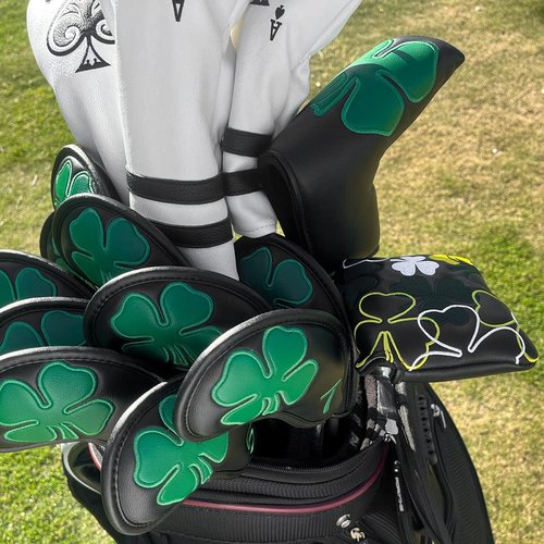 Barudan Golf Shamrock Clover Blade Putter Cover Headcover Club Protector with Magnet Closure fits Blade Style putters (Black)