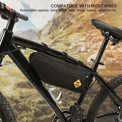 Bike Frame Bag, Frame Bag Front Top Tube Cycling Under Seat Pouch Black Dacron Bike Triangle Frame Bag Frame Bag with Zipper (L), Genericqxn90aksg2-02