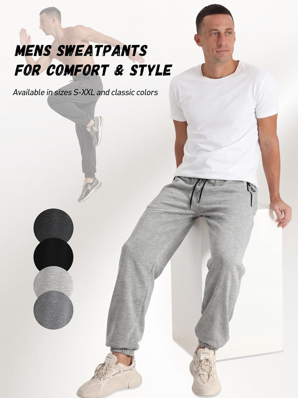 Skiennix Men's Athletic Joggers - 4 Pack with Zipper Pocket & Adjustable Drawstring | Comfortable Workout Pants