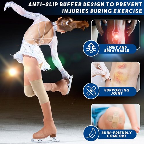 Shappy 2 Pair Figure Ice Skating Knee Pads Gel Dance Knee Pads Cushion and Support Breathable Material for Dancing Skating Women Girl Men(Medium,Beige and Black)