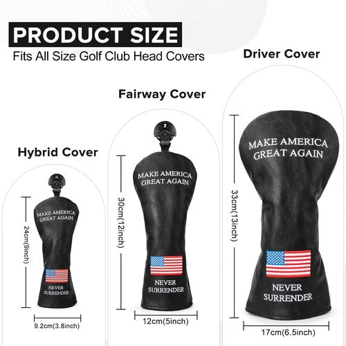Golf Headcovers Golf Club Head Covers MAGA Style Elegant Embroidery Premium Leather Driver Fairway(FW) Wood Hybrid(UT) with Number Tags, 3 Wood Headcover Set